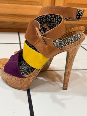 Jessica Simpson Multi-Color Cork Platform Heels Purple Gold